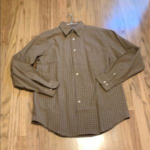 Olive brown and grey plaid button down. Medium
